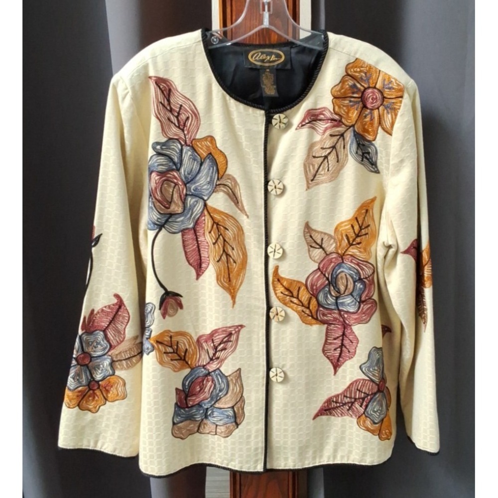Vintage Floral Embroidered Alex Kim Wearable Art Blazer Jacket 1X